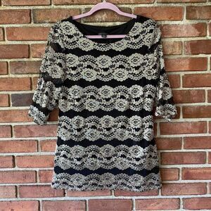 Connected Apparel Textured Patterned Stripe Shirt Black Gold XL